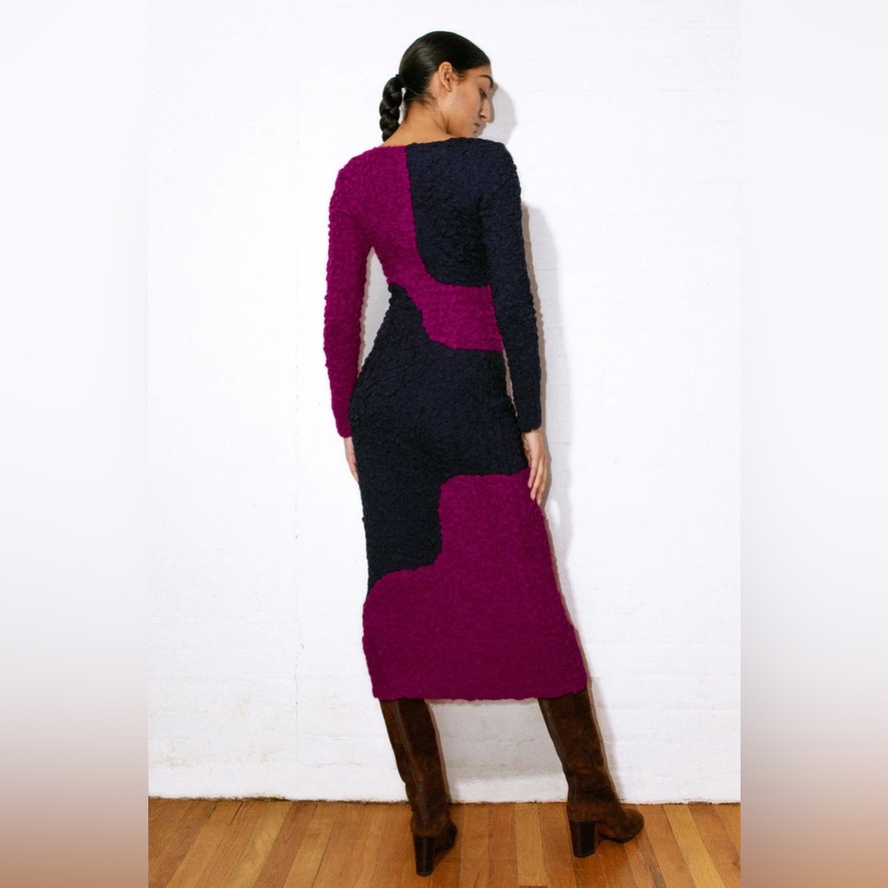 Mara Hoffman Amy Popcorn Dress Abstract Navy Fuchsia Bodycon Colorblock Designer - Picture 9 of 16